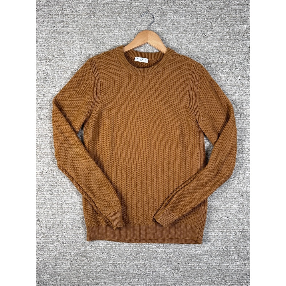 Sandro Paris Honeycomb Knit Wool Blend Crewneck Sweater Brown S2200W-13 Mens 1
